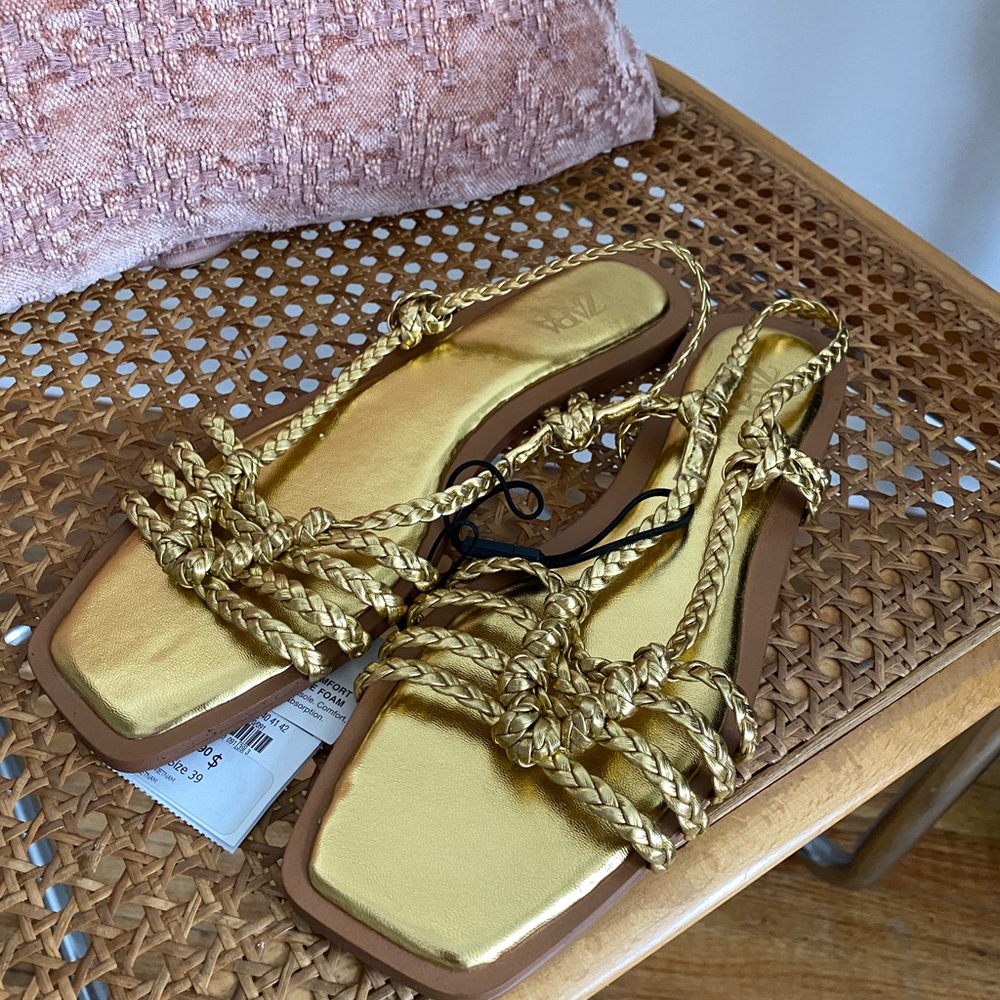 Zara Sandals gold braided strappy gladiator